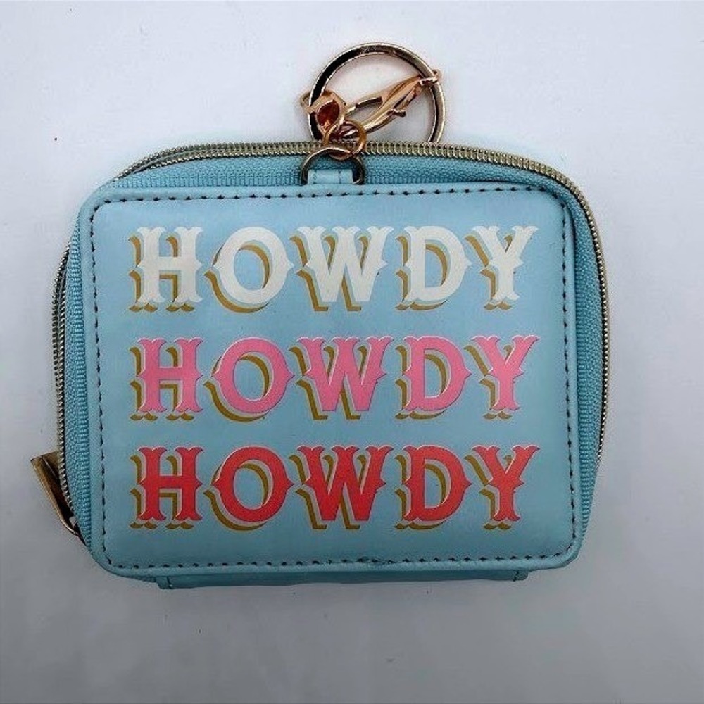 Howdy Howdy Howdy Coin Purse Keychain Blue Western‎ Boho Wallet